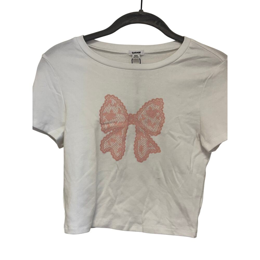 Garage Stormi Tee Pink Lace Bow NWT Size Medium